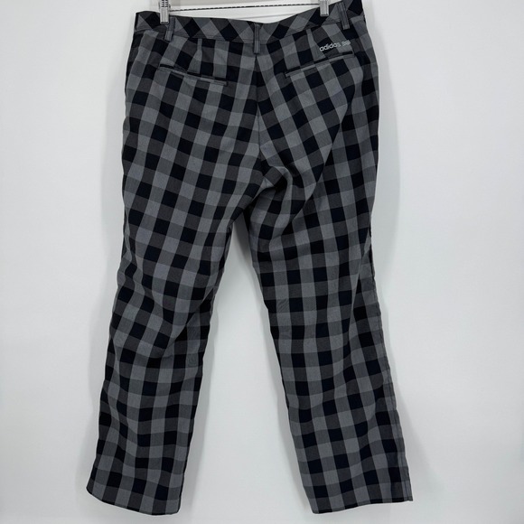 Adidas Mens Golf Pants Plaid Check Black Grey‎ Flat Front 36x30 - Picture 3 of 7